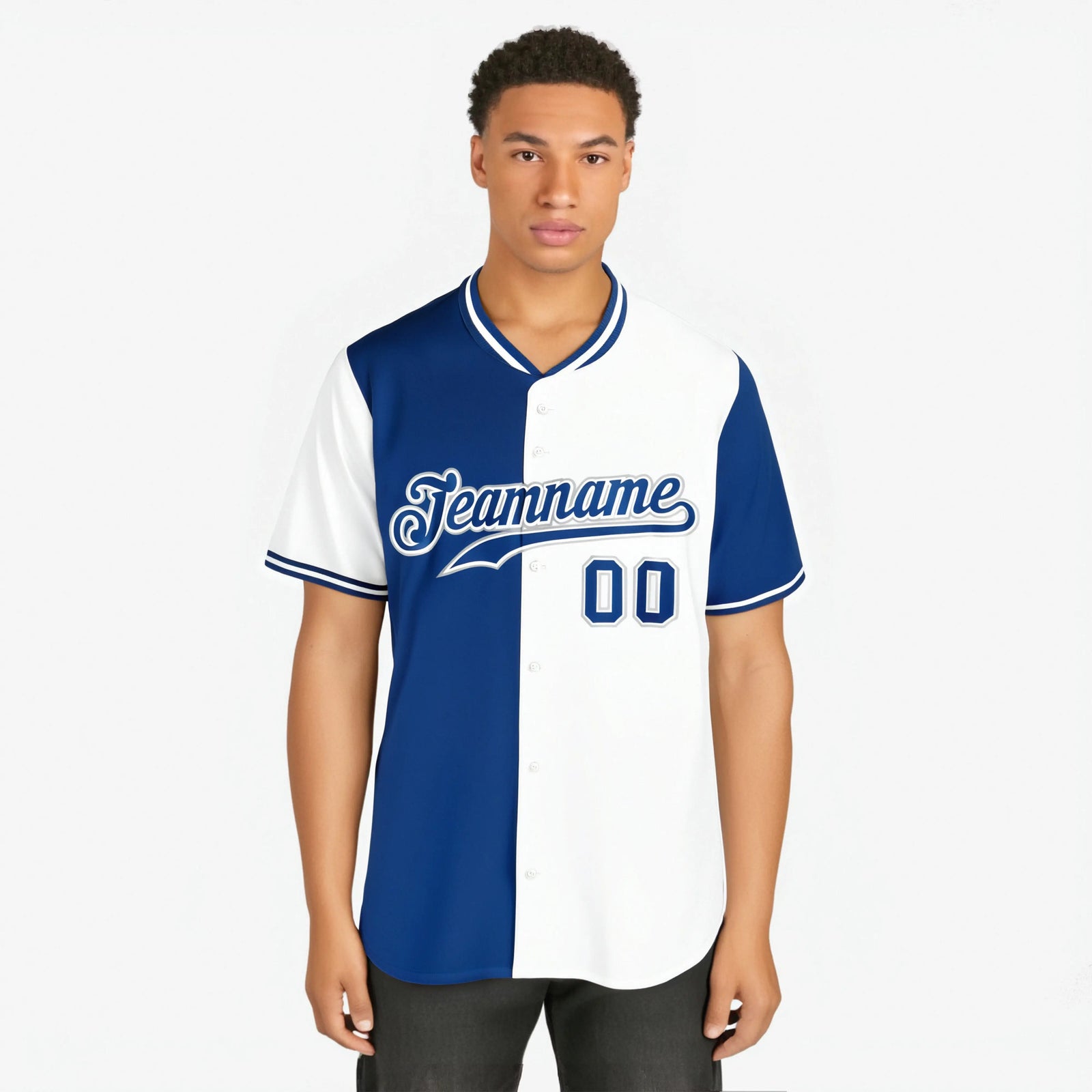 Custom Royal Blue White Authentic Split Fashion Baseball Jersey