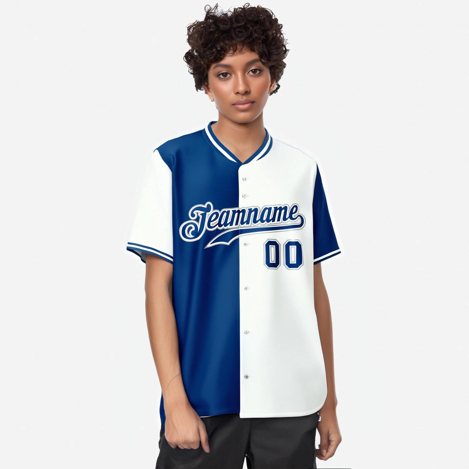 Custom Royal Blue White Authentic Split Fashion Baseball Jersey