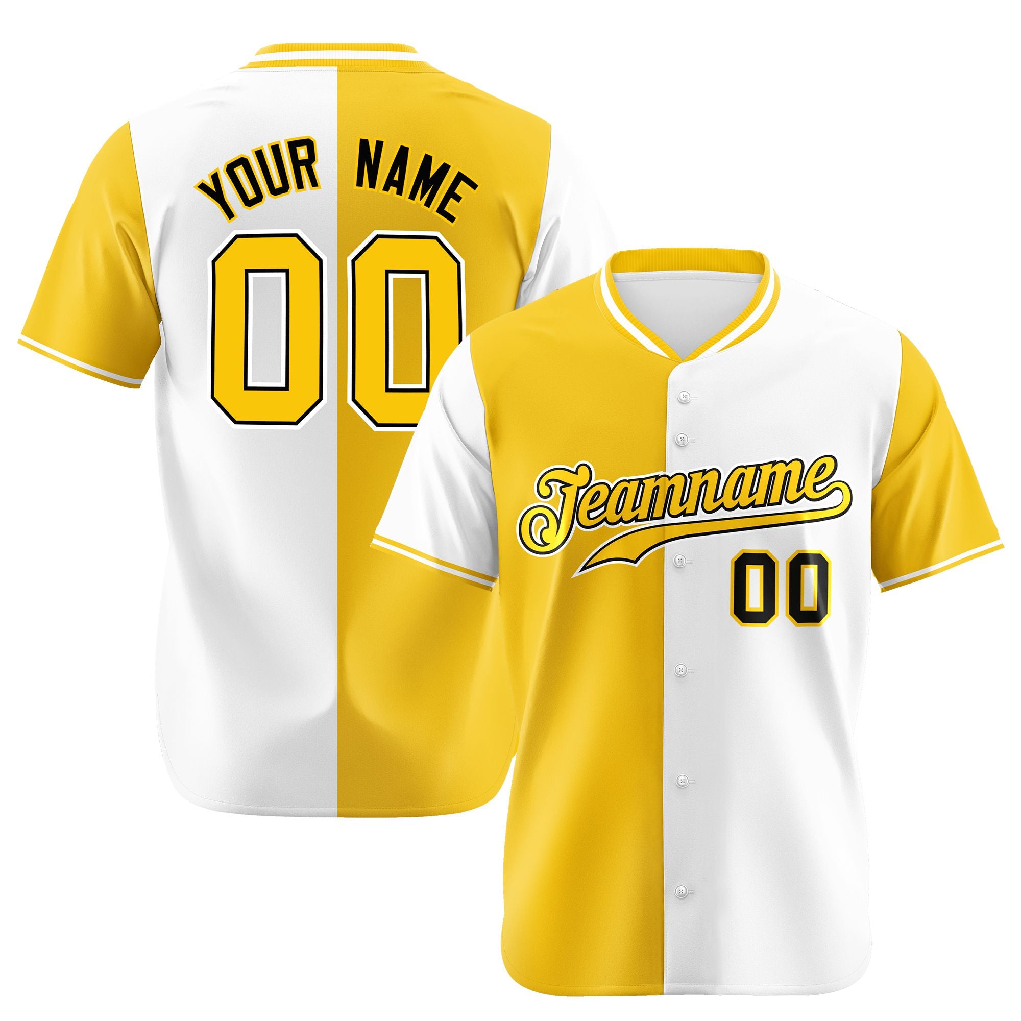 Custom Gold White Authentic Split Fashion Baseball Jersey