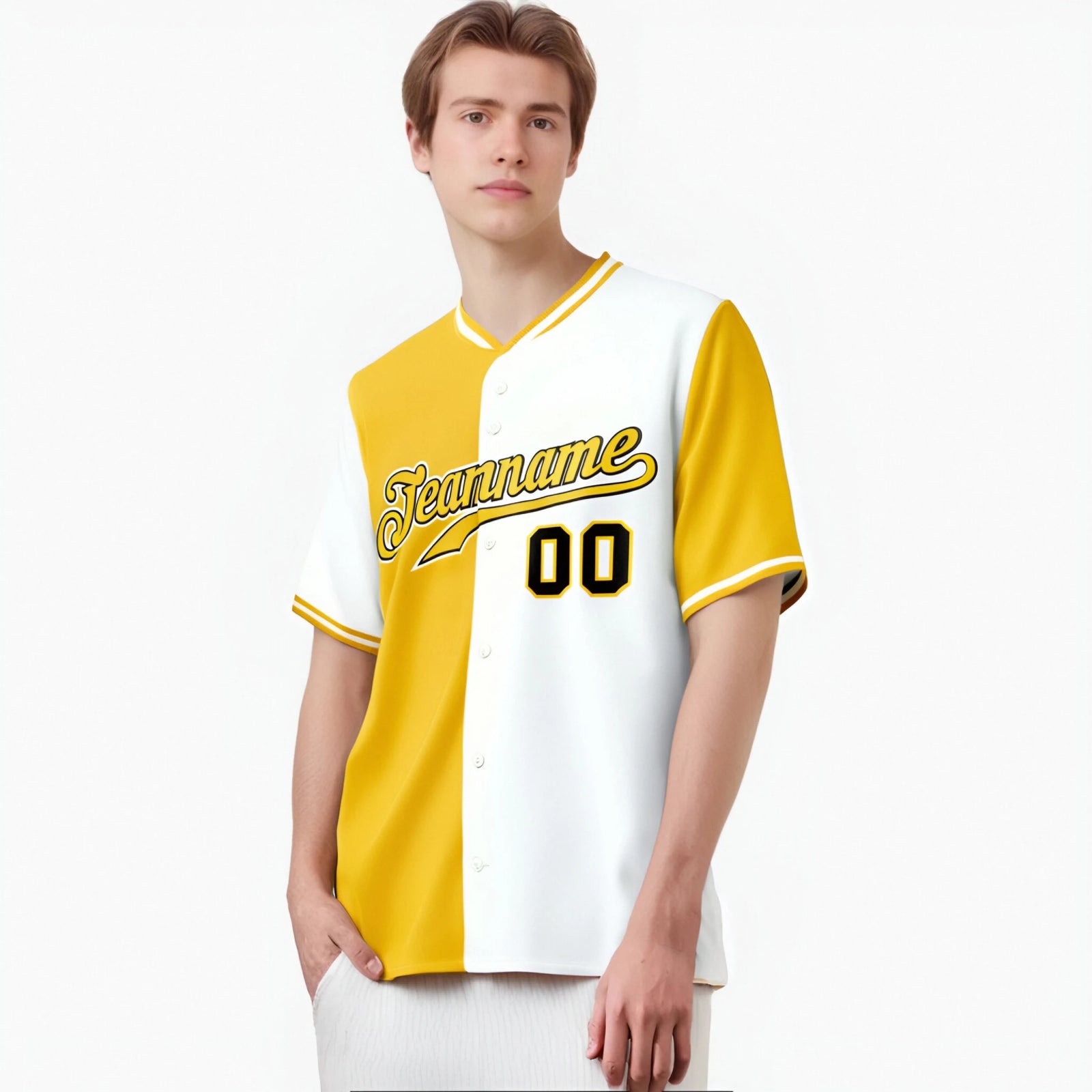 Custom Gold White Authentic Split Fashion Baseball Jersey