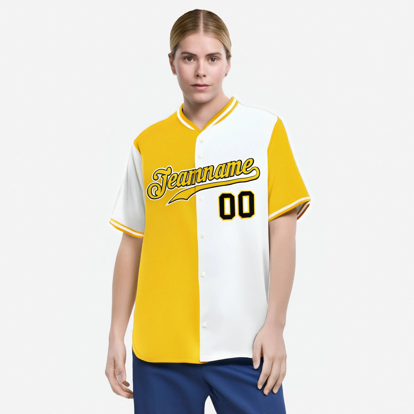 Custom Gold White Authentic Split Fashion Baseball Jersey