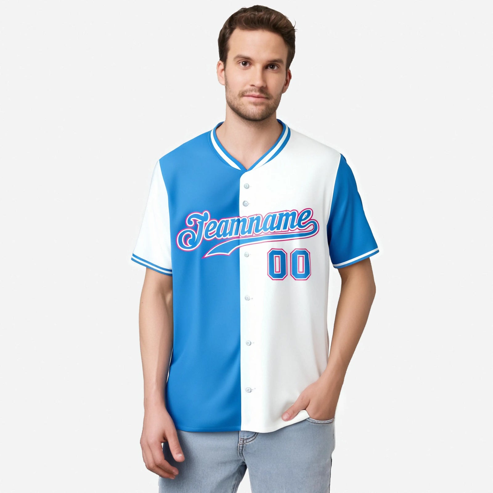 Custom Powder Blue White Authentic Split Fashion Baseball Jersey