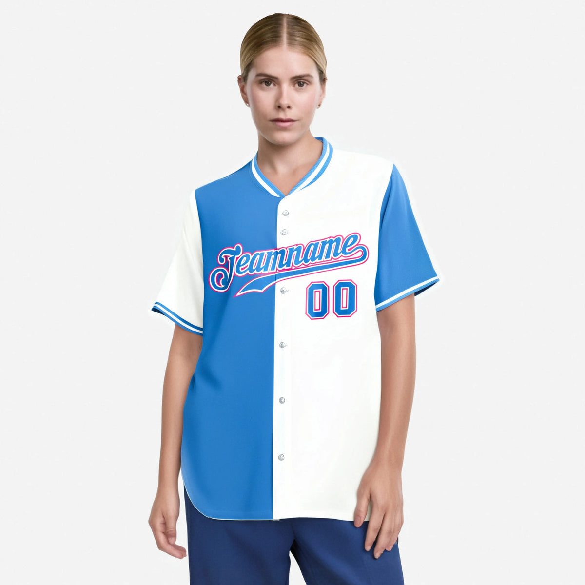 Custom Powder Blue White Authentic Split Fashion Baseball Jersey