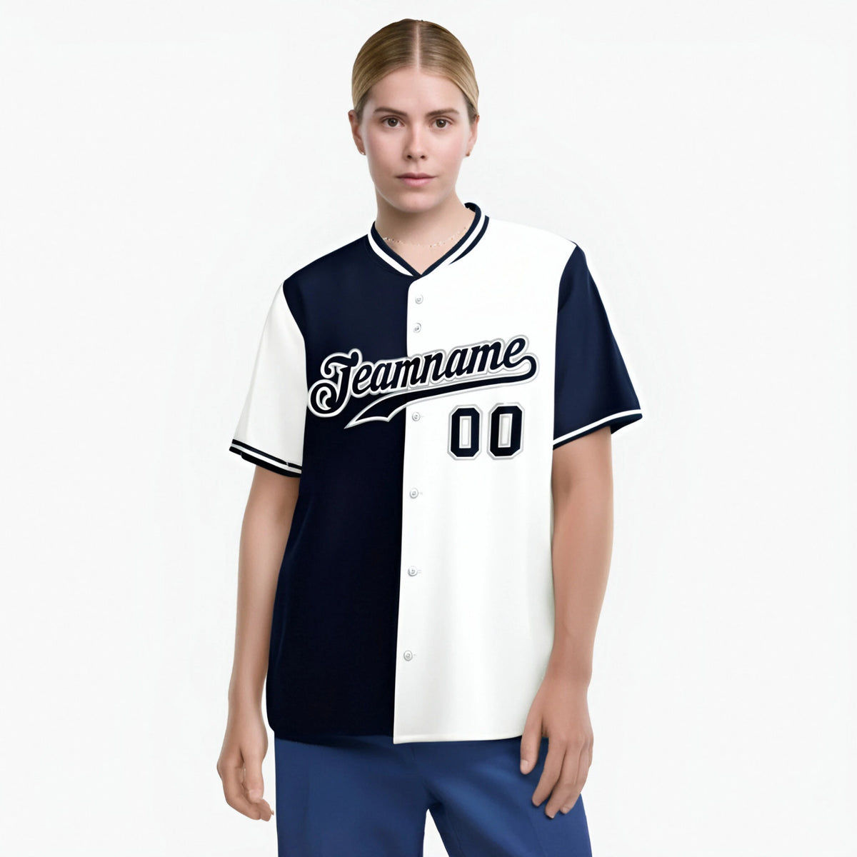 Custom Navy White Authentic Split Fashion Baseball Jersey