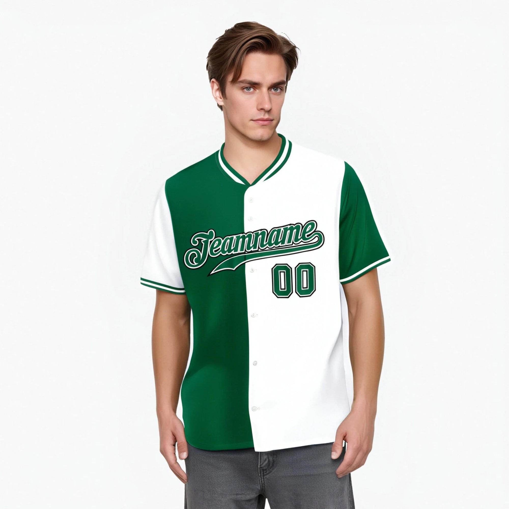 Custom Kelly Green White Authentic Split Fashion Baseball Jersey