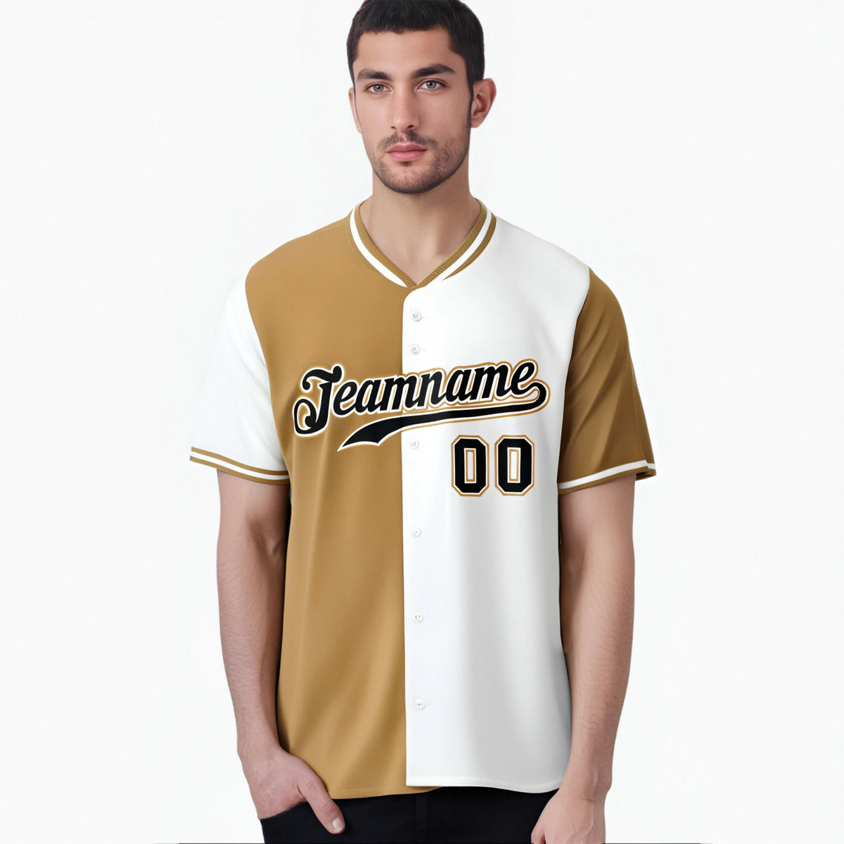 Custom Old Gold White Authentic Split Fashion Baseball Jersey