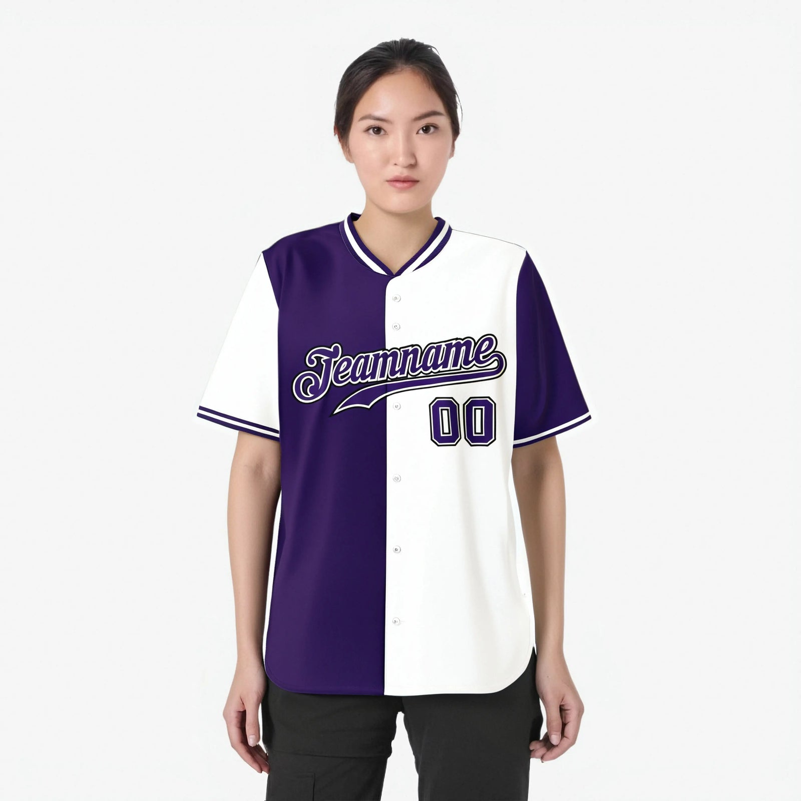Custom Purple White Authentic Split Fashion Baseball Jersey