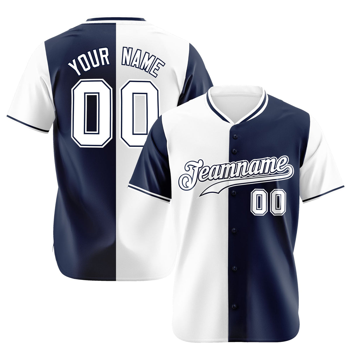 Custom White Navy Authentic Split Fashion Baseball Jersey