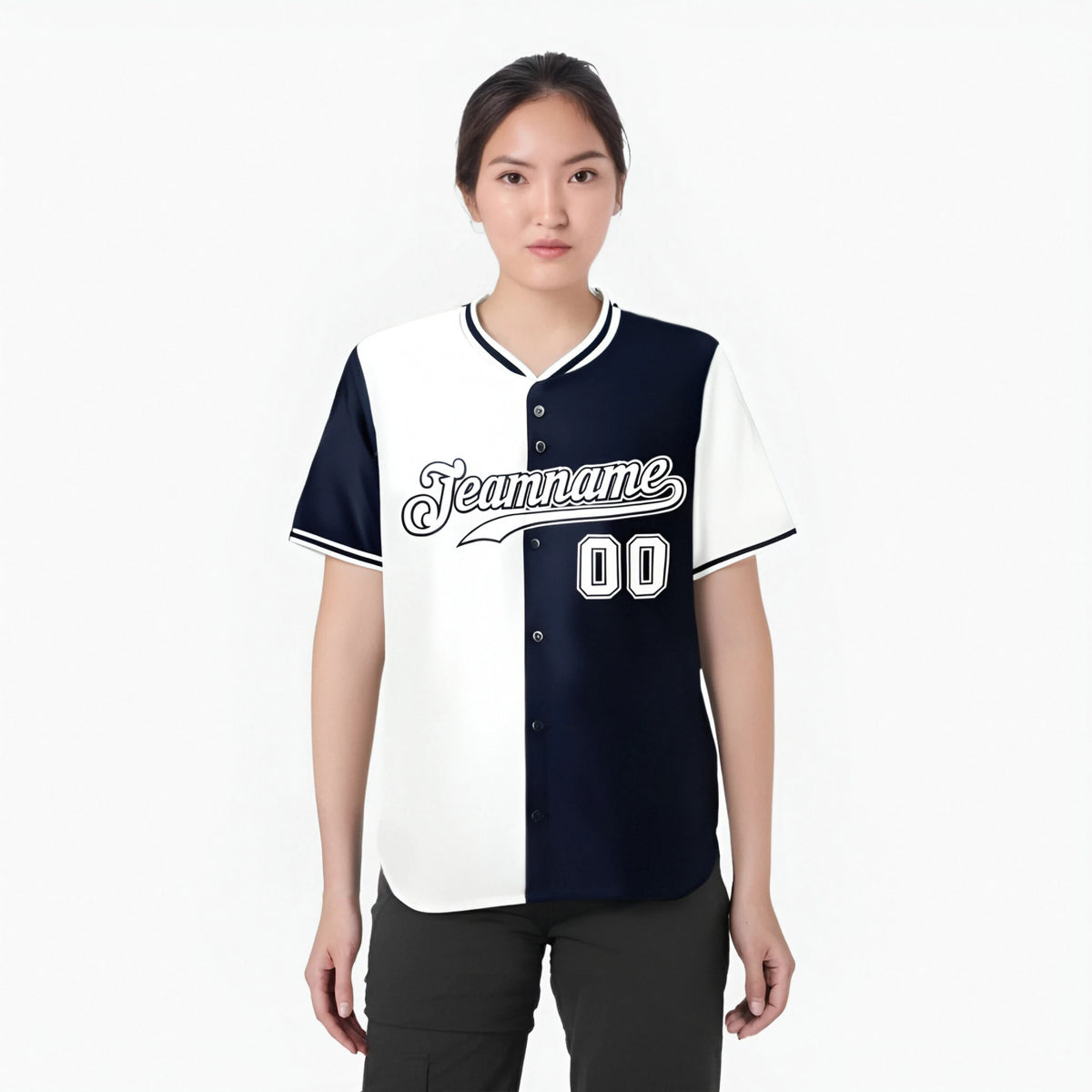 Custom White Navy Authentic Split Fashion Baseball Jersey