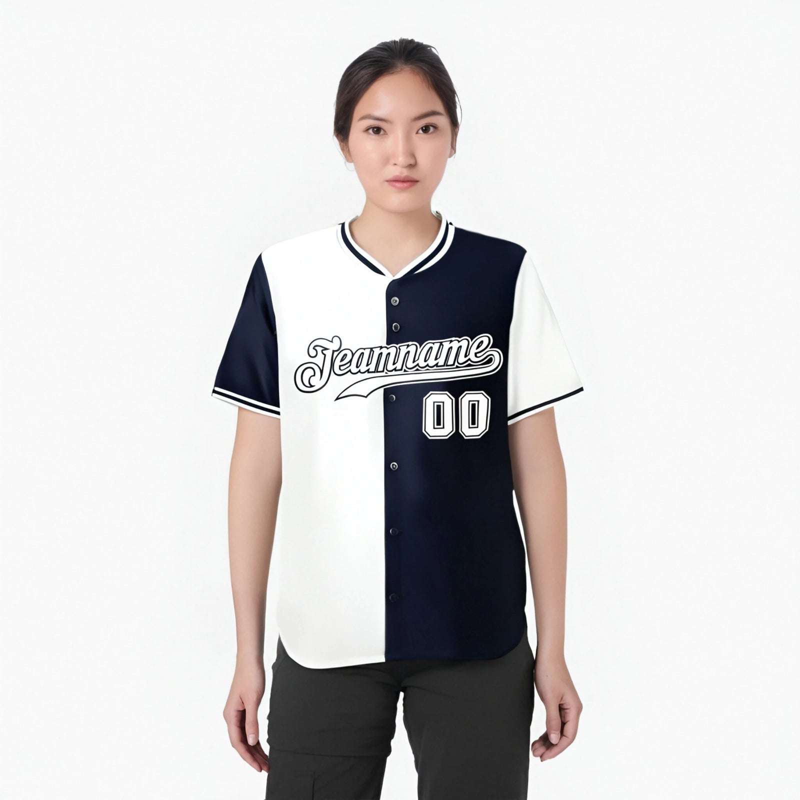 Custom White Navy Authentic Split Fashion Baseball Jersey
