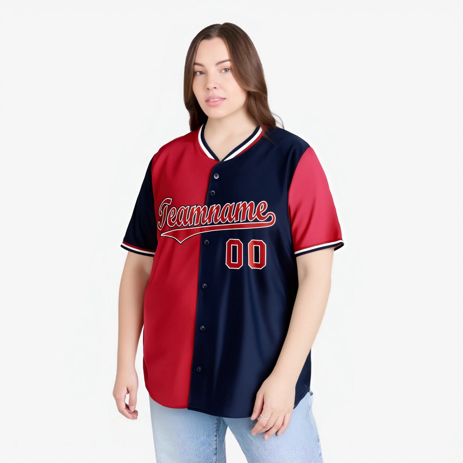 Custom Red Navy Authentic Split Fashion Baseball Jersey