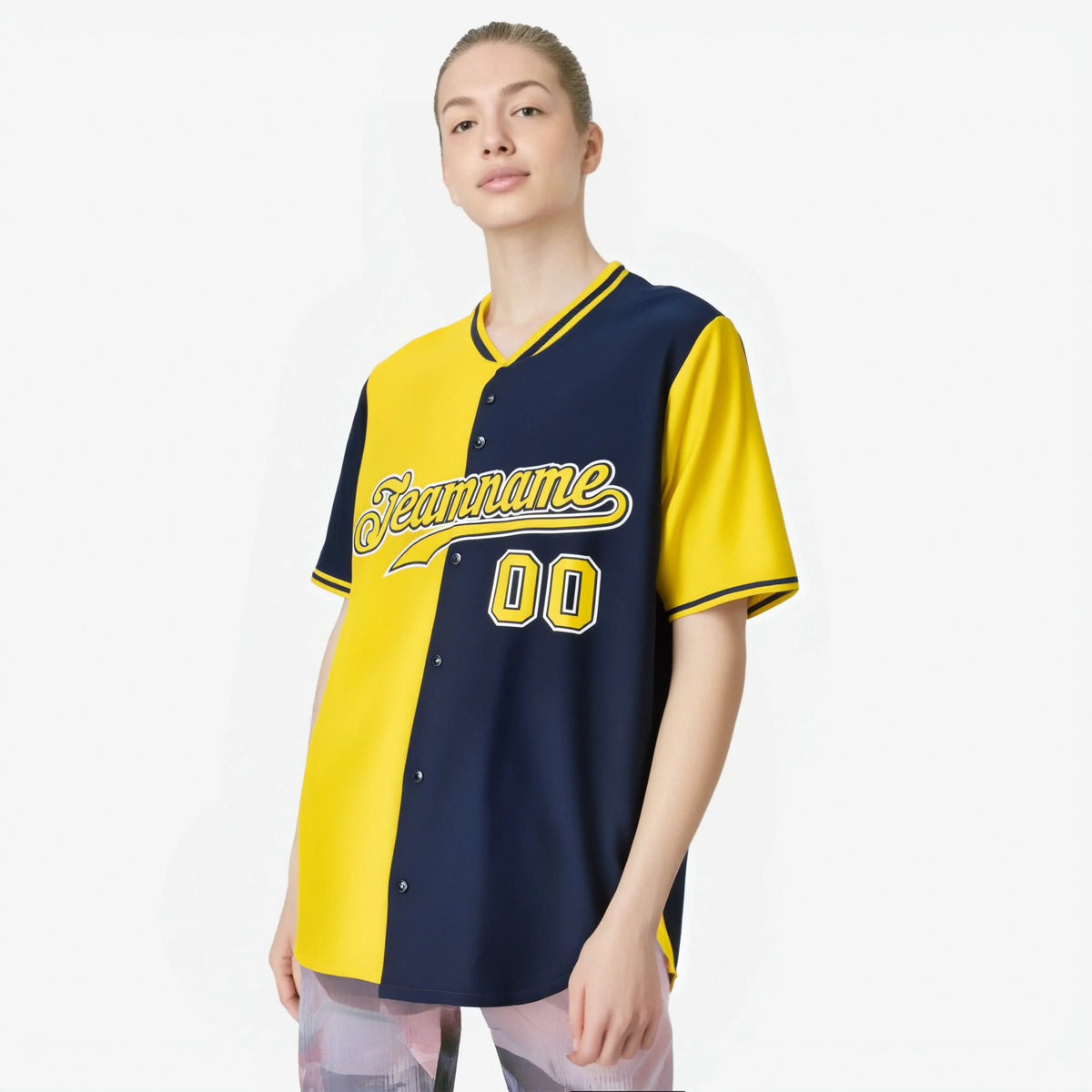 Custom Gold Navy Authentic Split Fashion Baseball Jersey