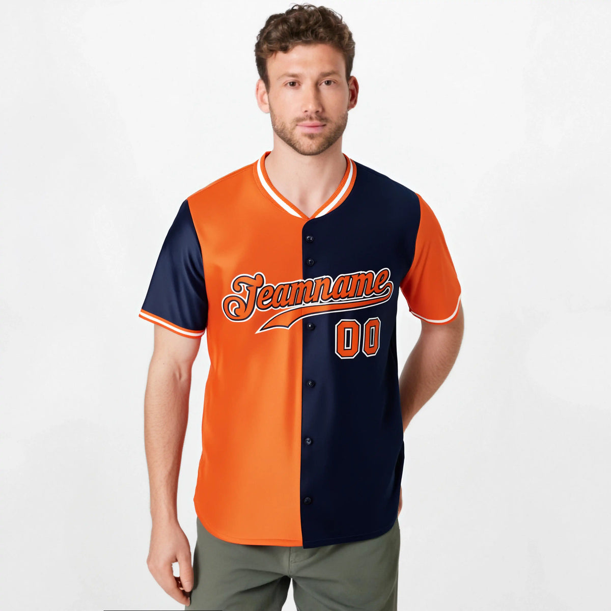 Custom Orange Navy Authentic Split Fashion Baseball Jersey