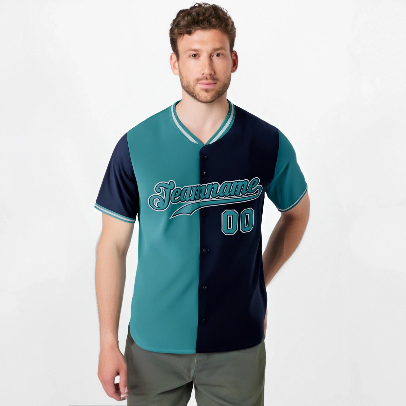 Custom Aqua Navy Authentic Split Fashion Baseball Jersey