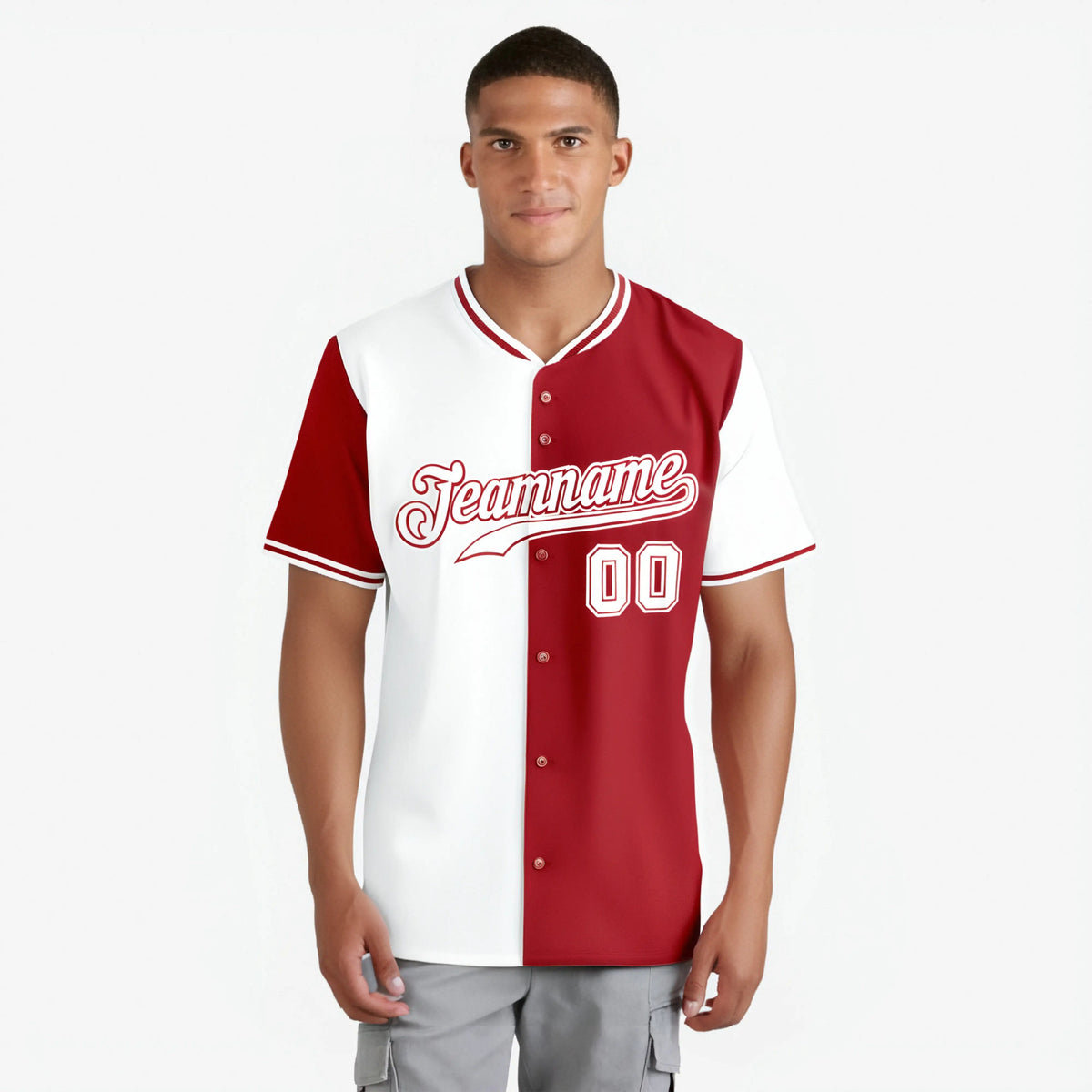 Custom White Red Authentic Split Fashion Baseball Jersey