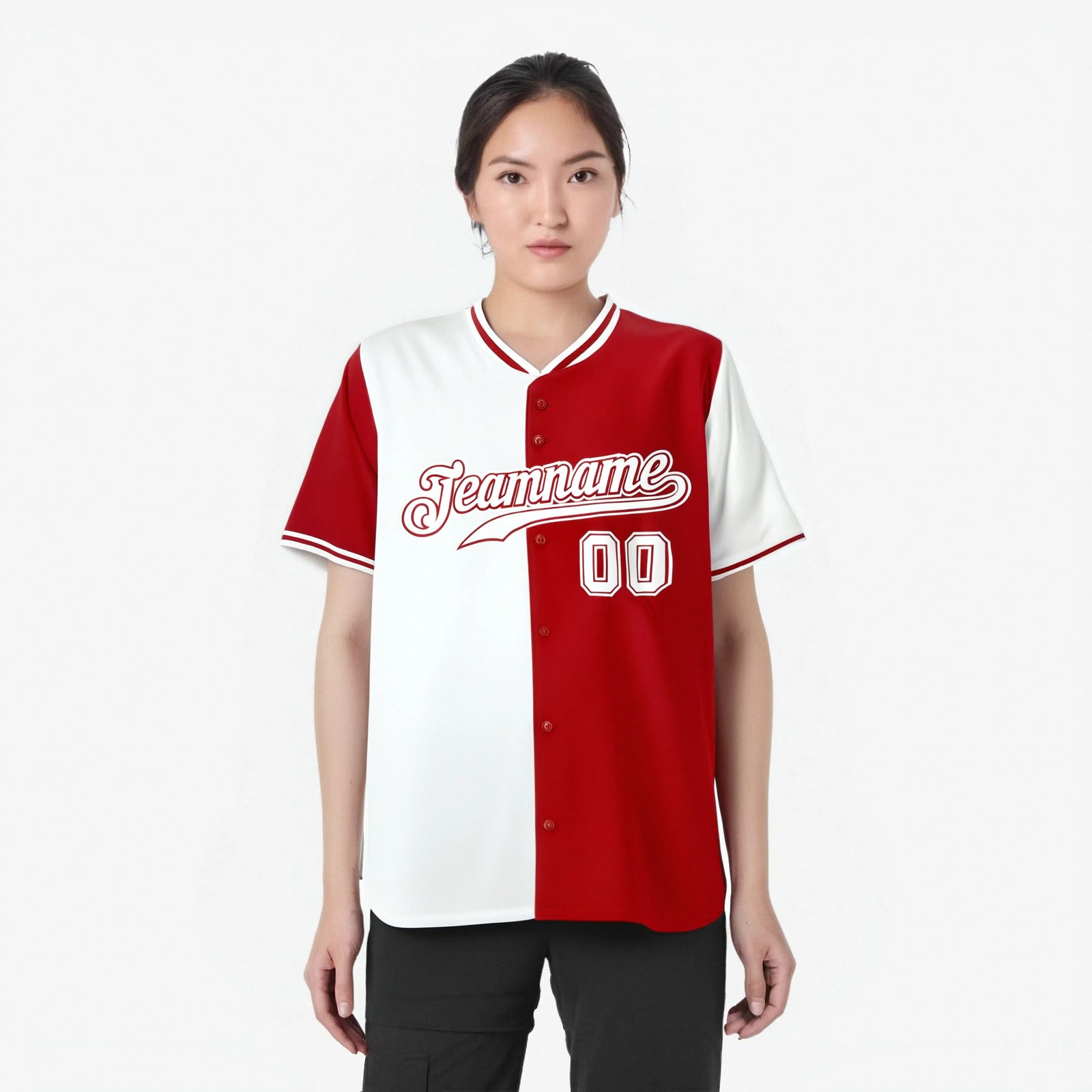 Custom White Red Authentic Split Fashion Baseball Jersey