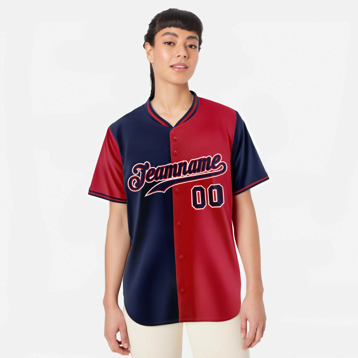 Custom Navy Red Authentic Split Fashion Baseball Jersey