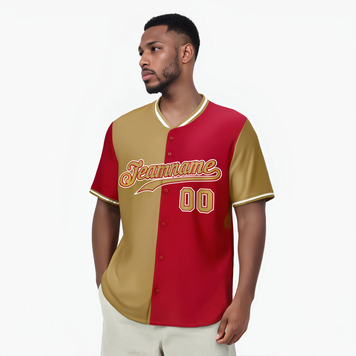 Custom Old Gold Red Authentic Split Fashion Baseball Jersey