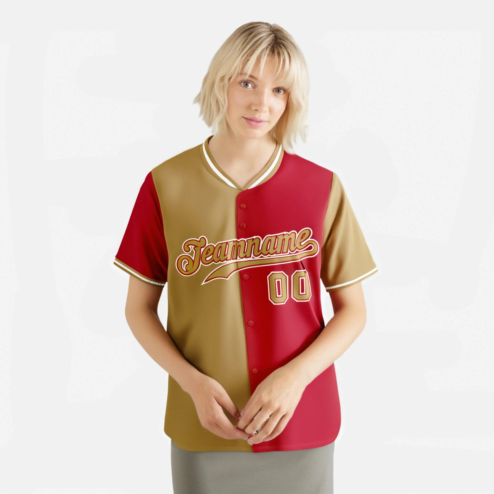 Custom Old Gold Red Authentic Split Fashion Baseball Jersey