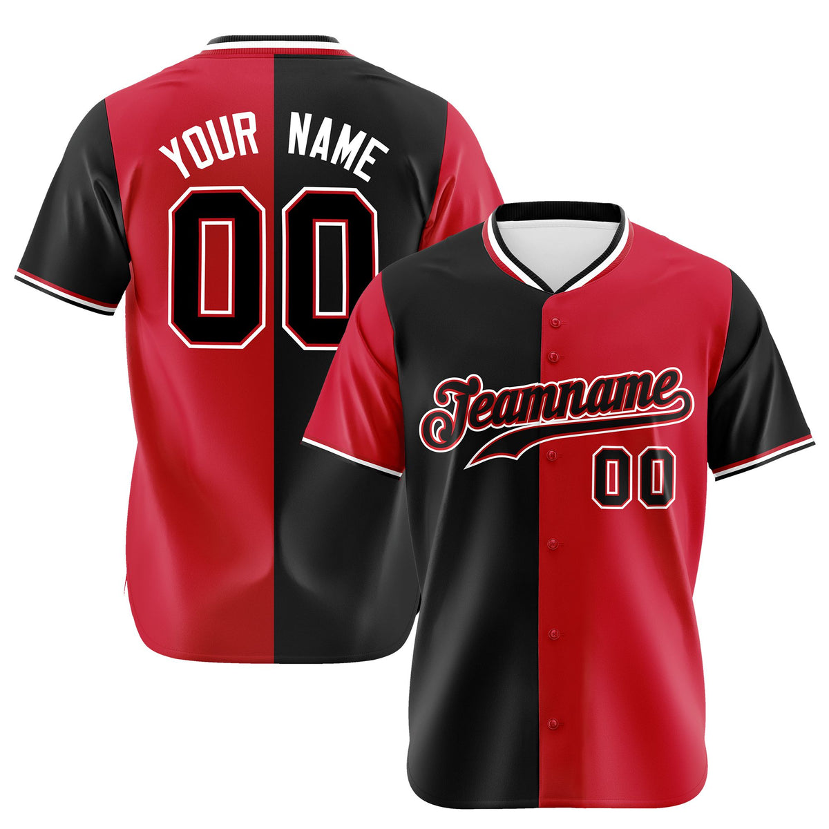 Custom Black Red Authentic Split Fashion Baseball Jersey