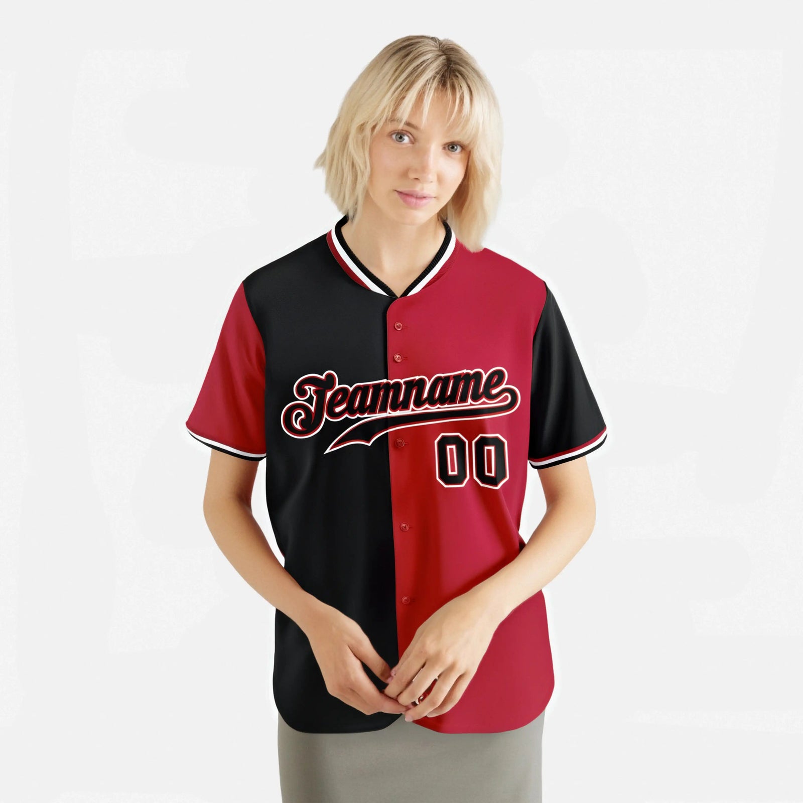 Custom Black Red Authentic Split Fashion Baseball Jersey