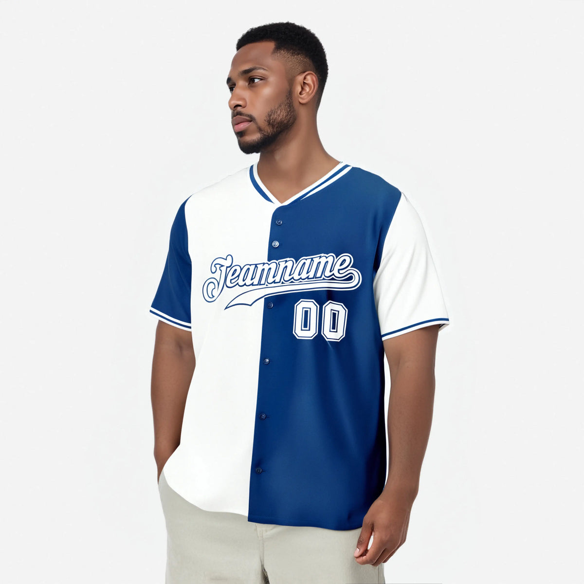 Custom White Royal Blue Authentic Split Fashion Baseball Jersey