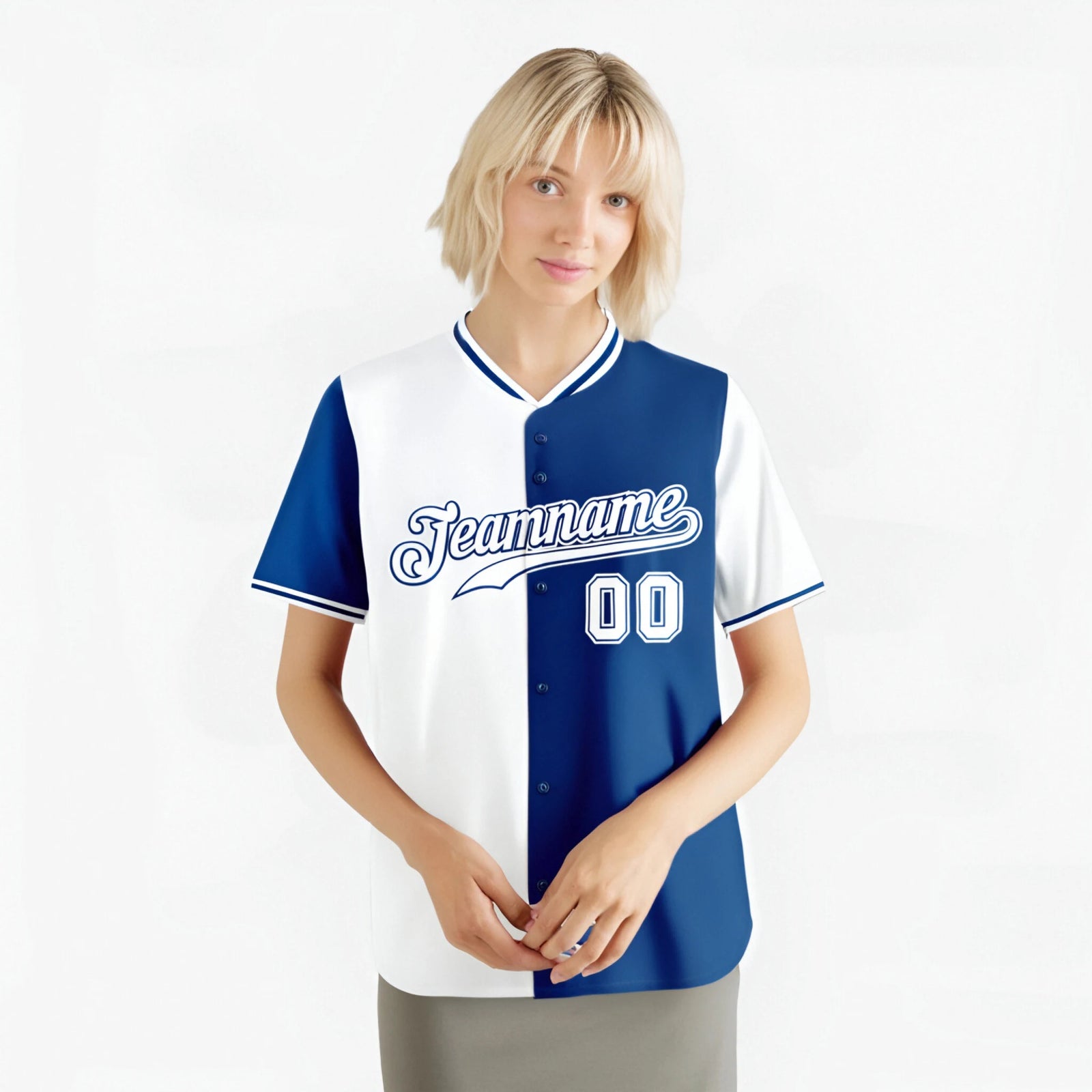 Custom White Royal Blue Authentic Split Fashion Baseball Jersey
