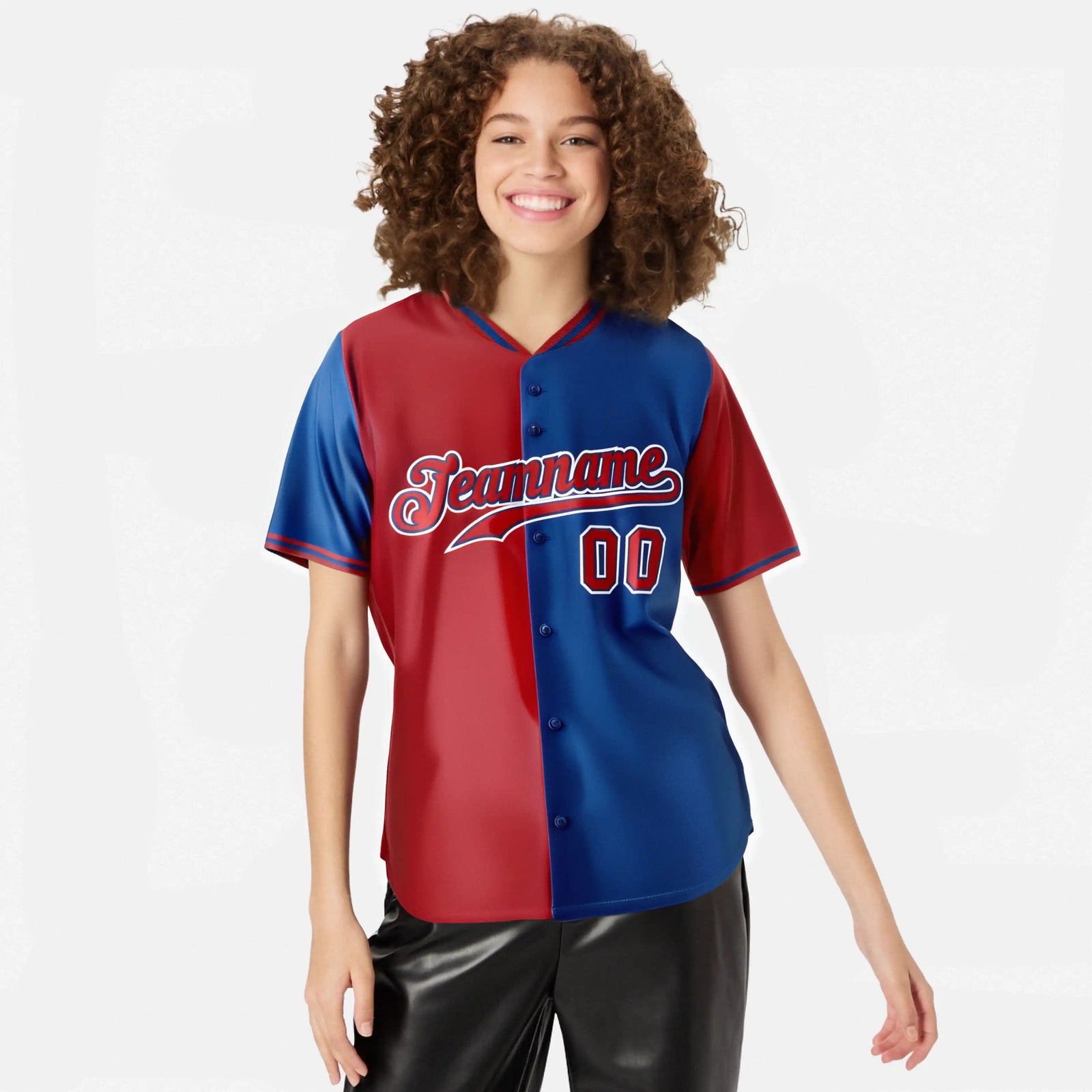 Custom Red Royal Blue Authentic Split Fashion Baseball Jersey