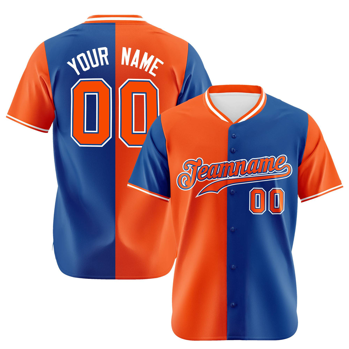 Custom Orange Royal Blue Authentic Split Fashion Baseball Jersey
