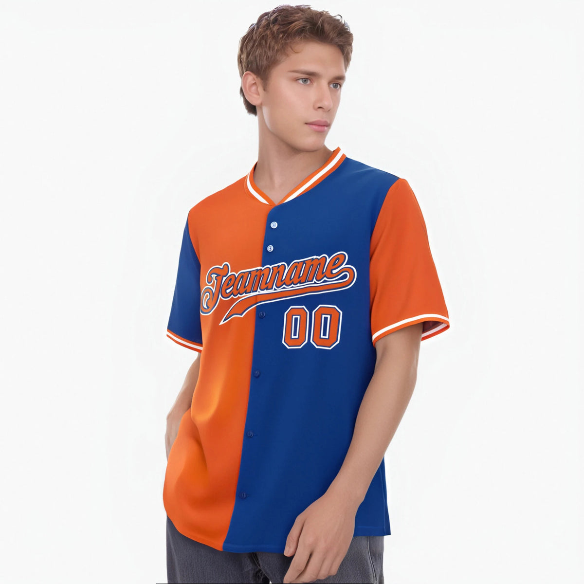 Custom Orange Royal Blue Authentic Split Fashion Baseball Jersey