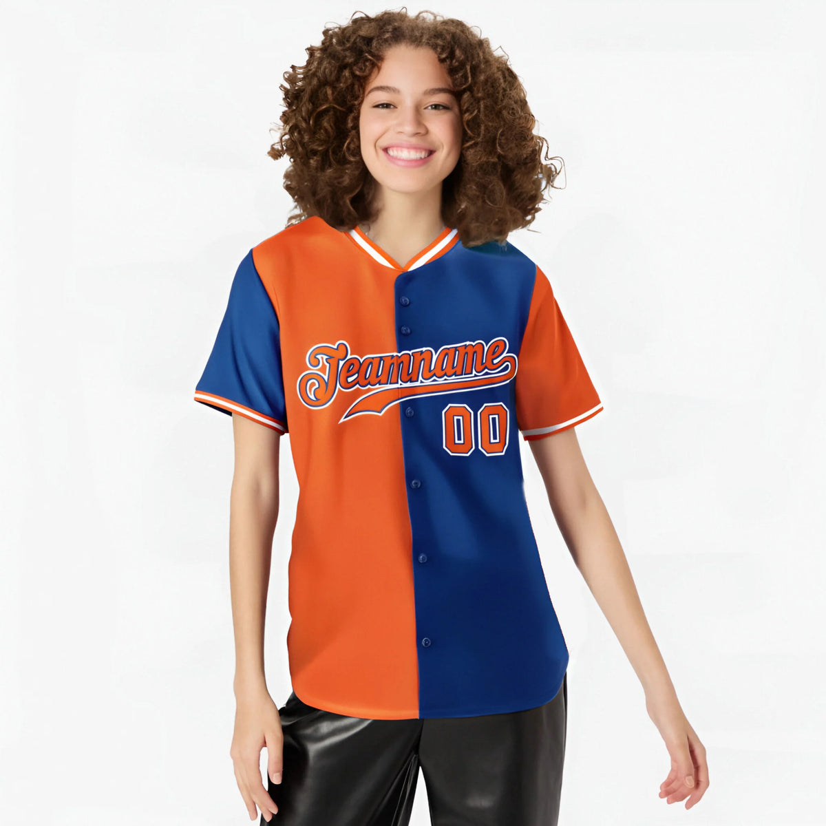 Custom Orange Royal Blue Authentic Split Fashion Baseball Jersey