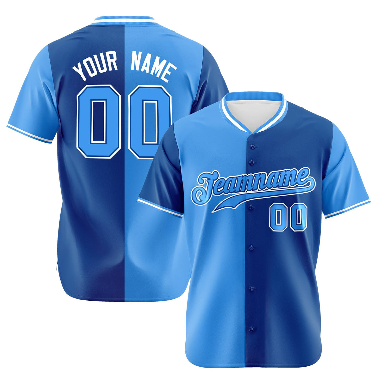 Custom Powder Blue-Royal Blue Authentic Split Fashion Baseball Jersey