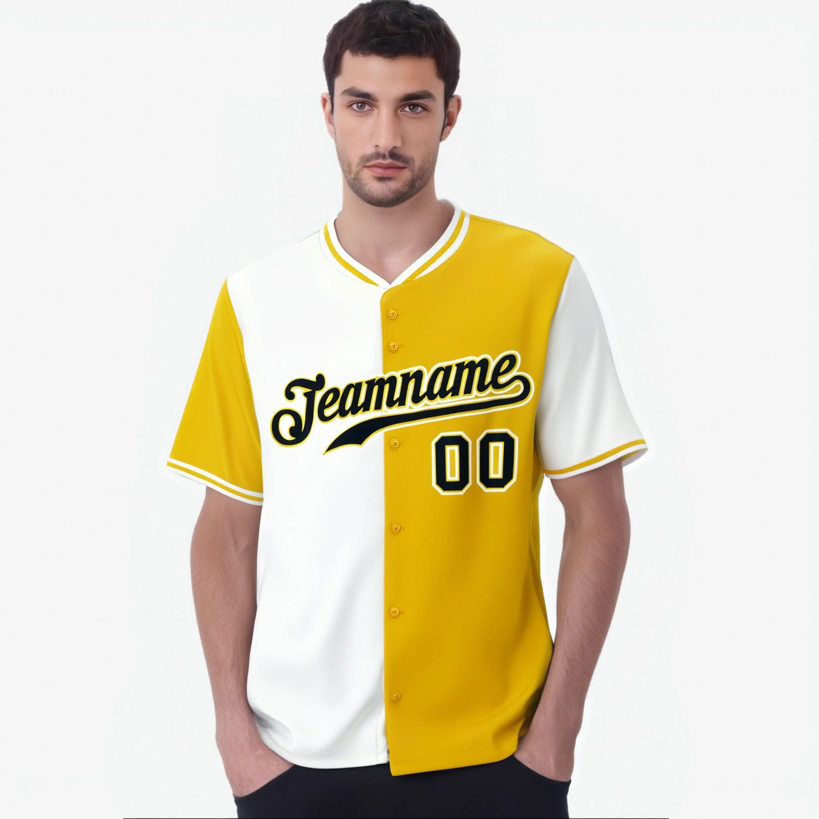 Custom White Gold Authentic Split Fashion Baseball Jersey