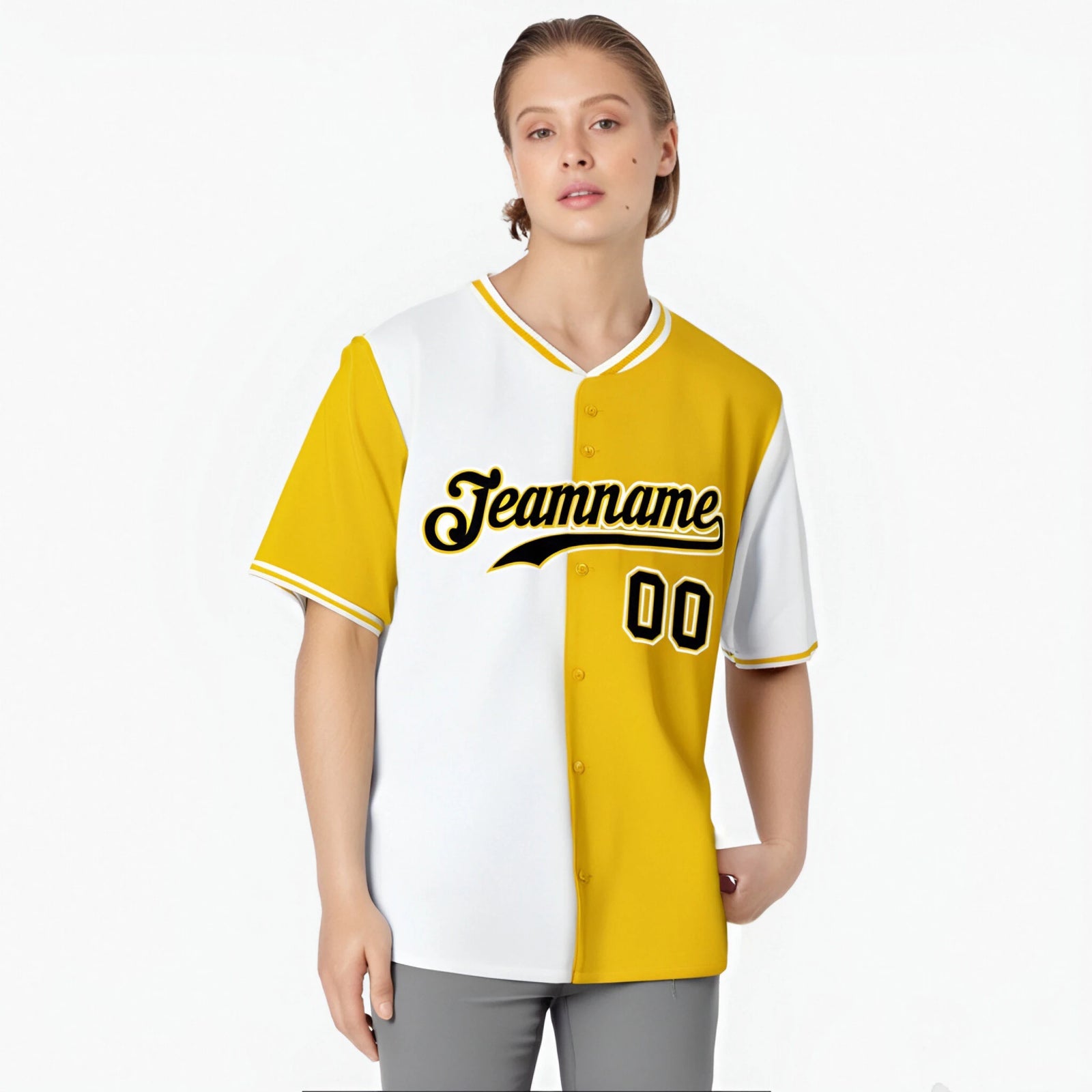 Custom White Gold Authentic Split Fashion Baseball Jersey