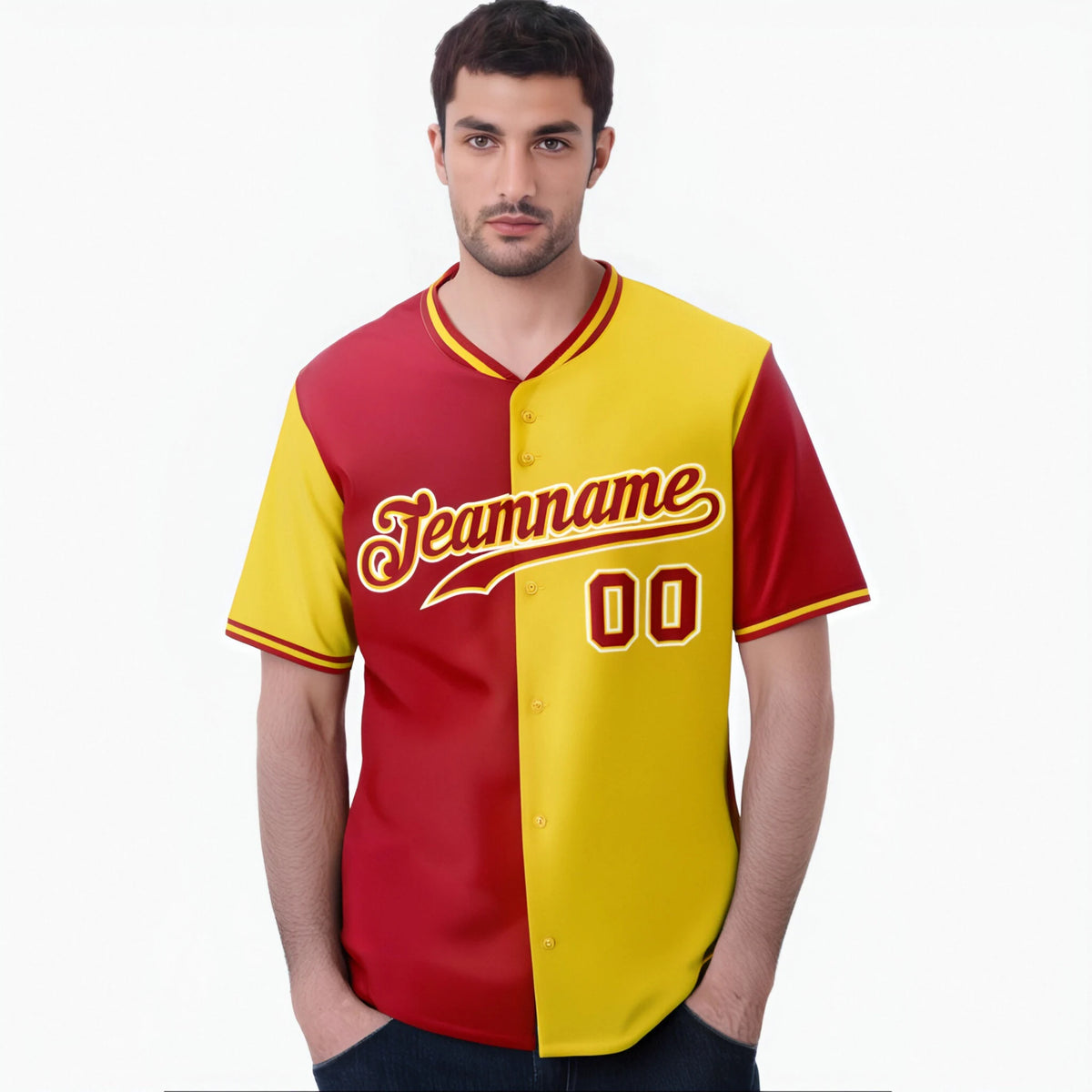 Custom Red Gold Authentic Split Fashion Baseball Jersey