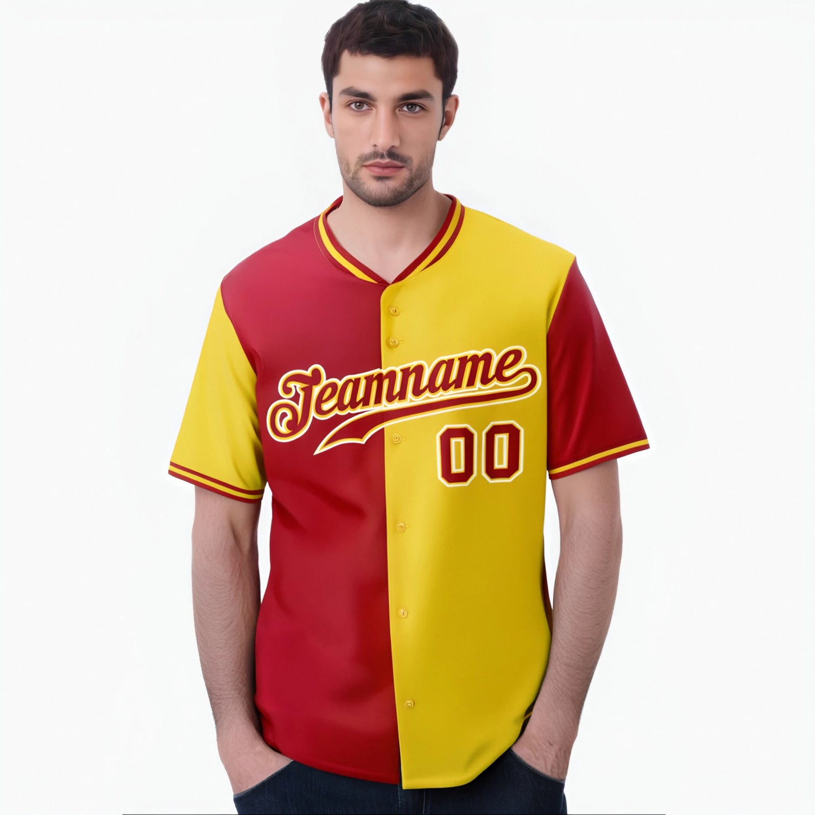 Custom Red Gold Authentic Split Fashion Baseball Jersey