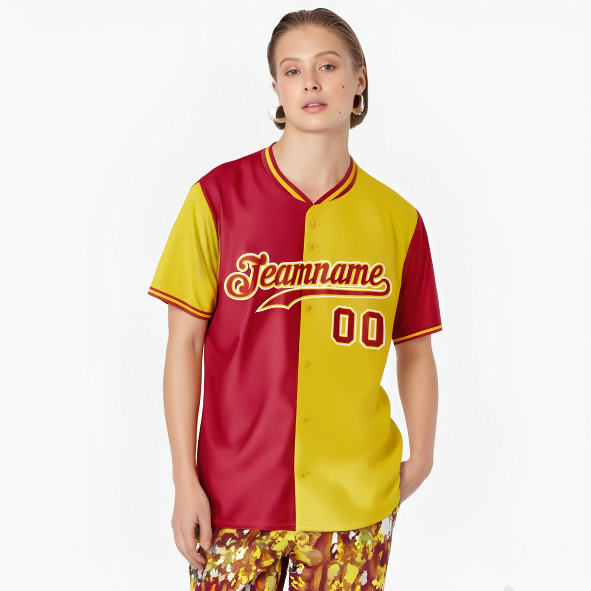 Custom Red Gold Authentic Split Fashion Baseball Jersey