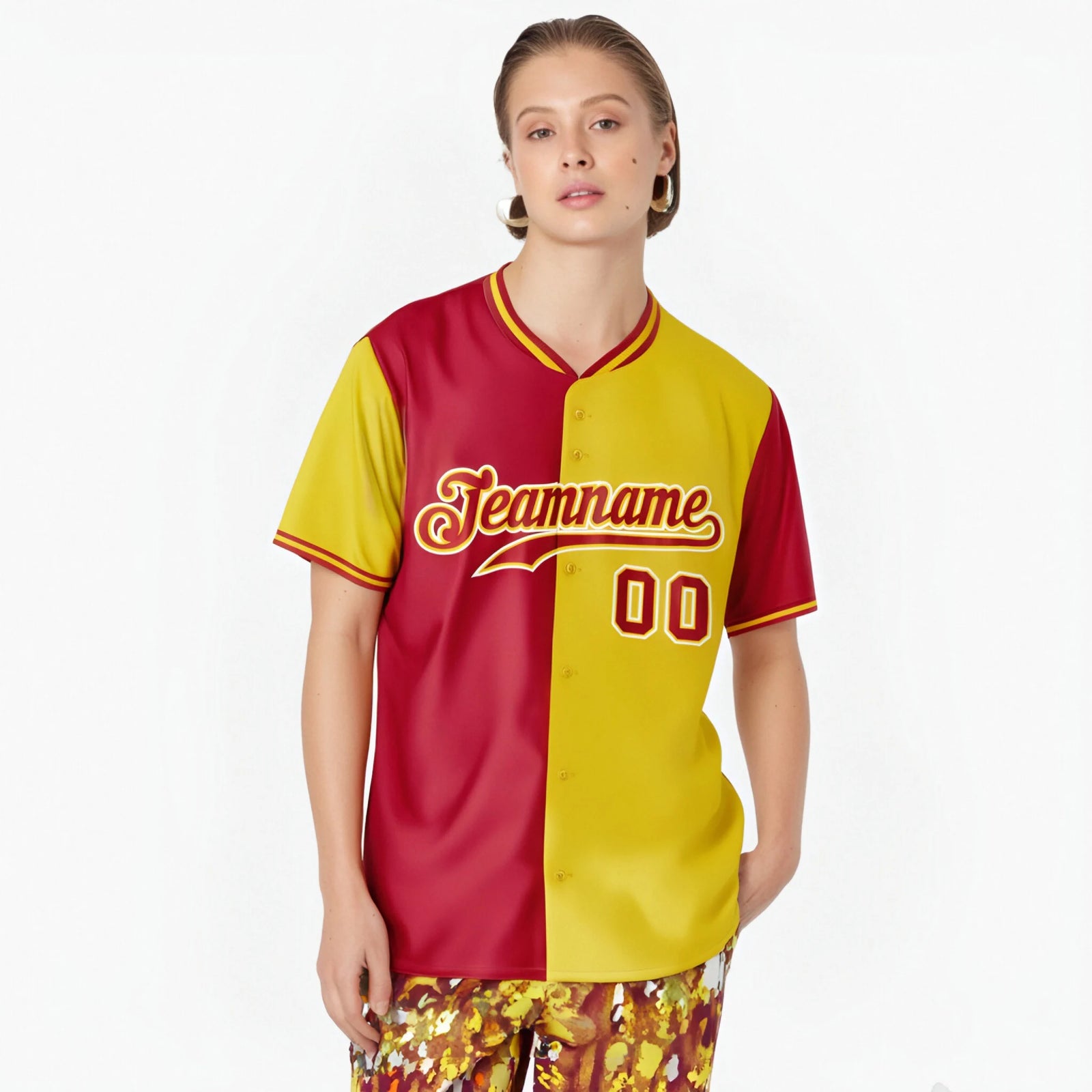 Custom Red Gold Authentic Split Fashion Baseball Jersey