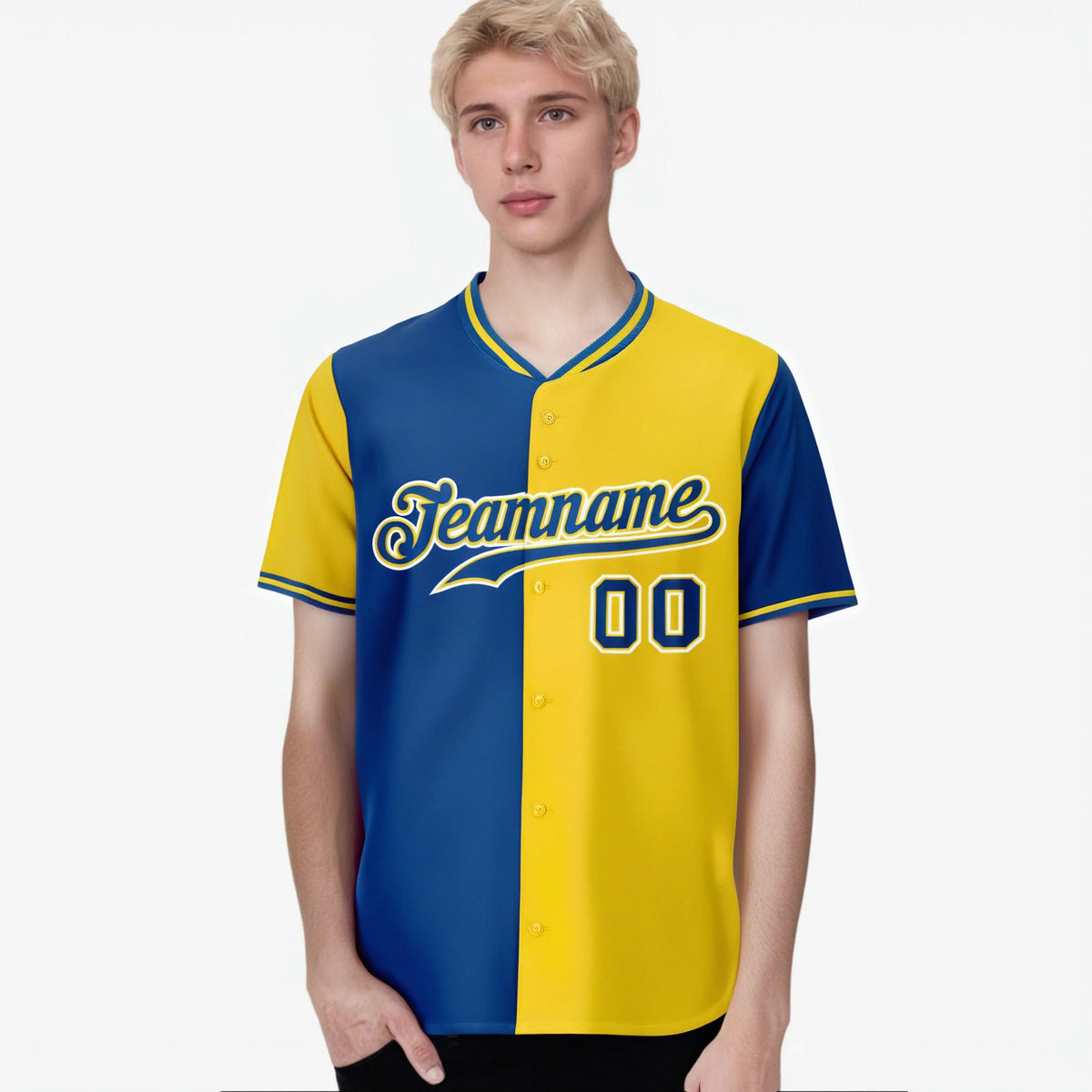 Custom Royal Blue Gold Authentic Split Fashion Baseball Jersey