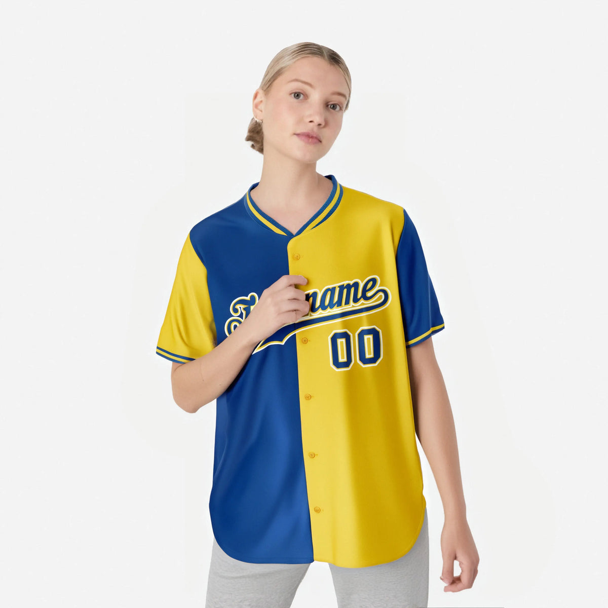Custom Royal Blue Gold Authentic Split Fashion Baseball Jersey