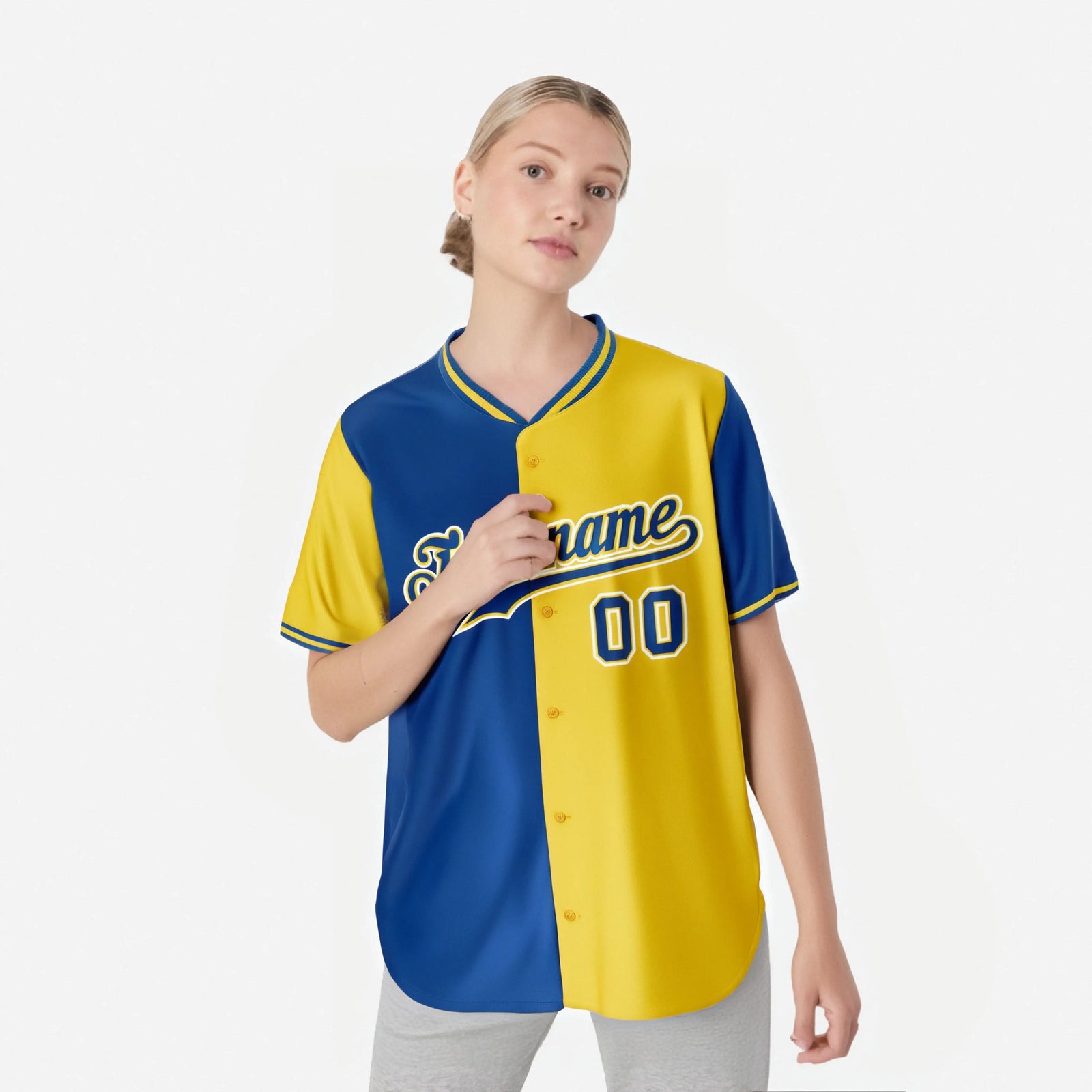Custom Royal Blue Gold Authentic Split Fashion Baseball Jersey