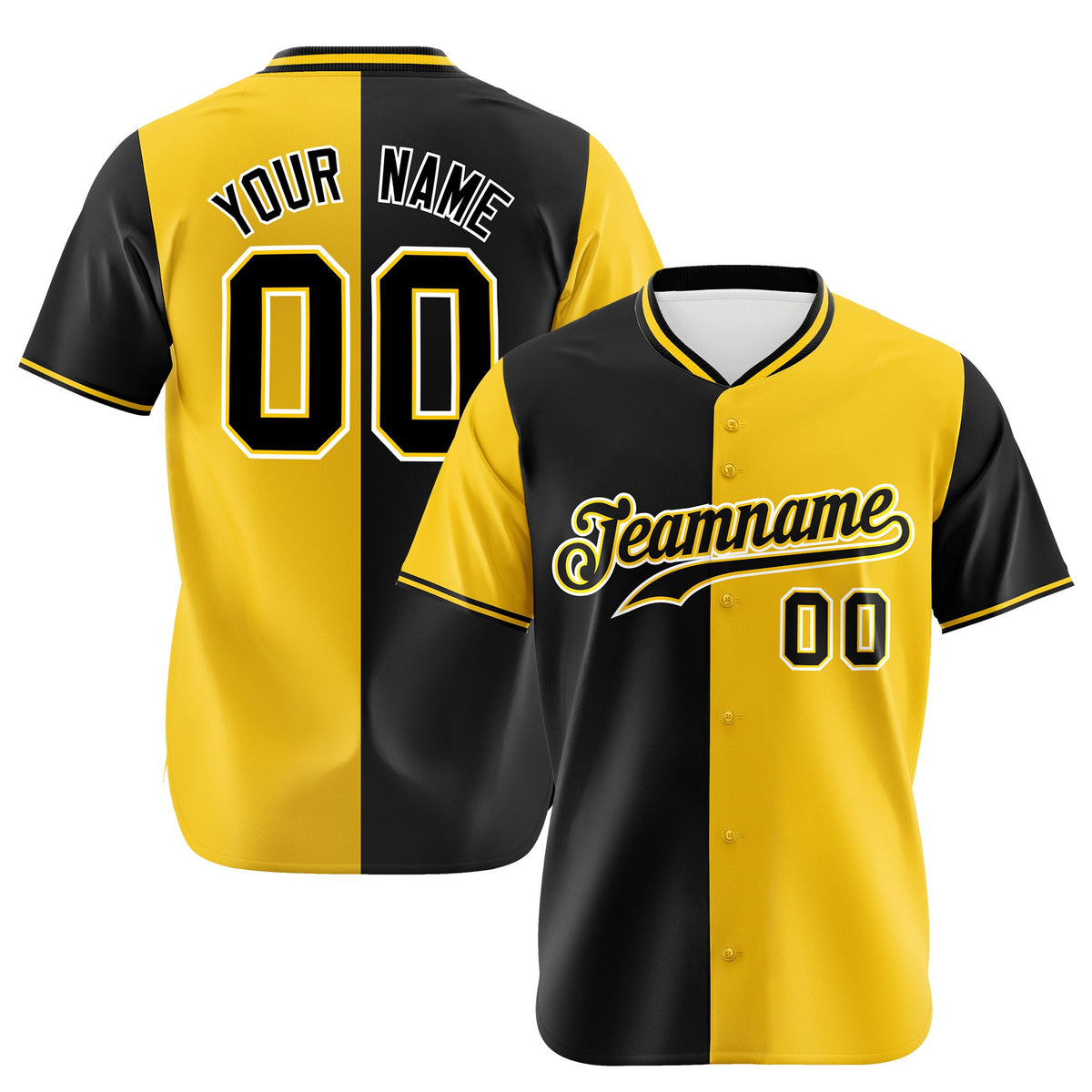 Custom Black Gold Authentic Split Fashion Baseball Jersey