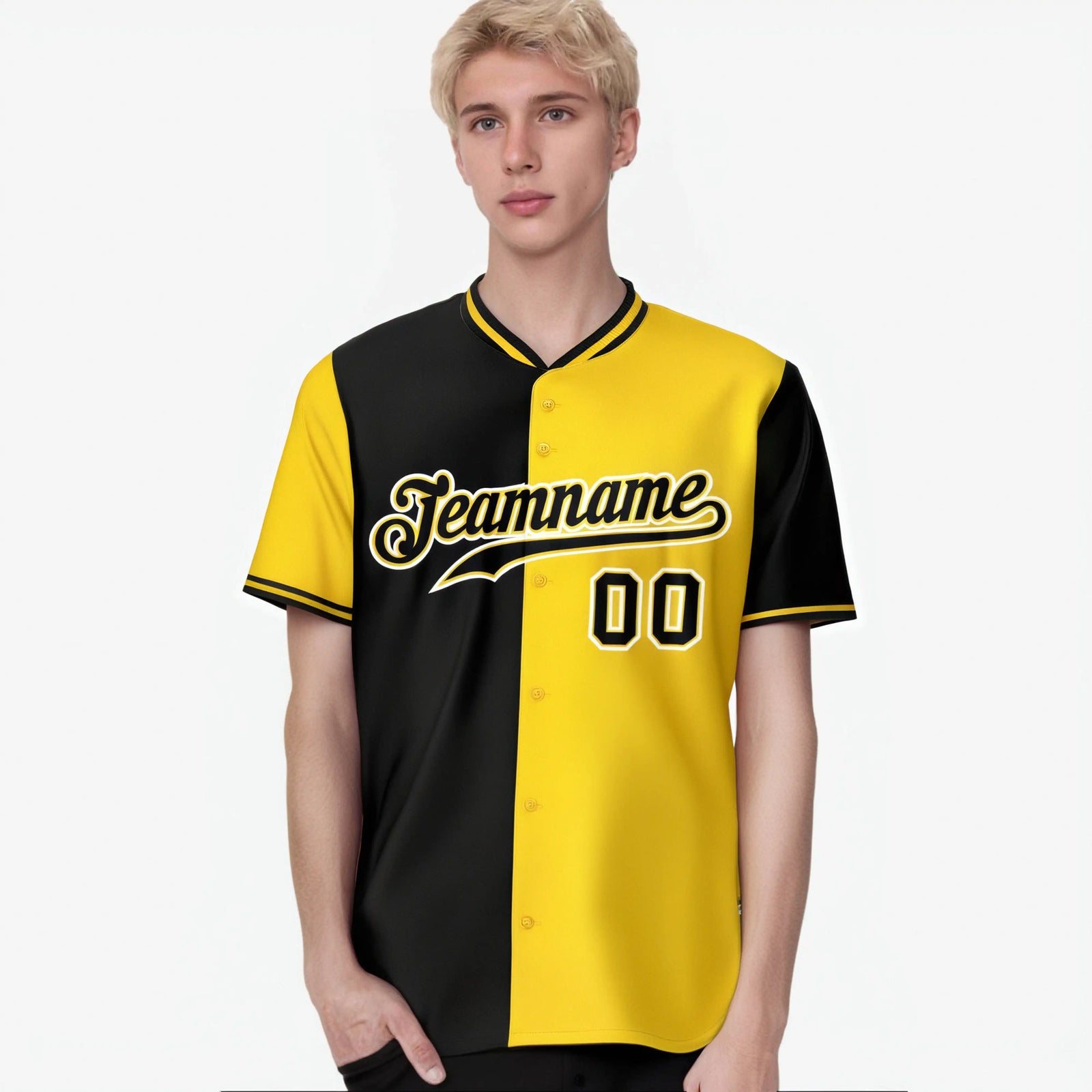 Custom Black Gold Authentic Split Fashion Baseball Jersey