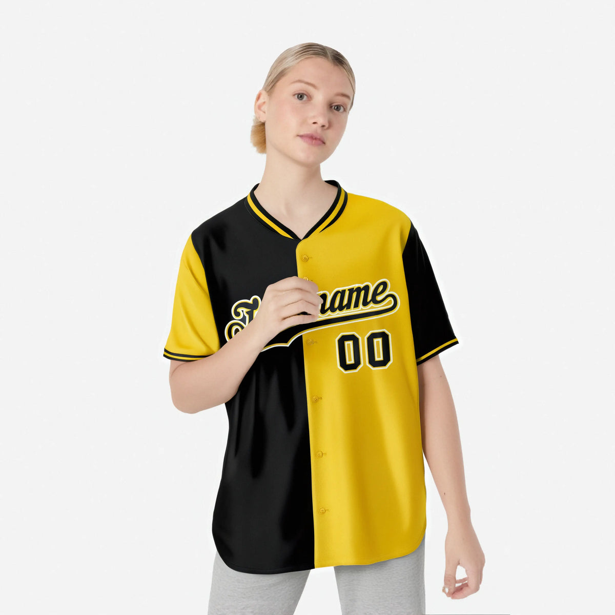 Custom Black Gold Authentic Split Fashion Baseball Jersey