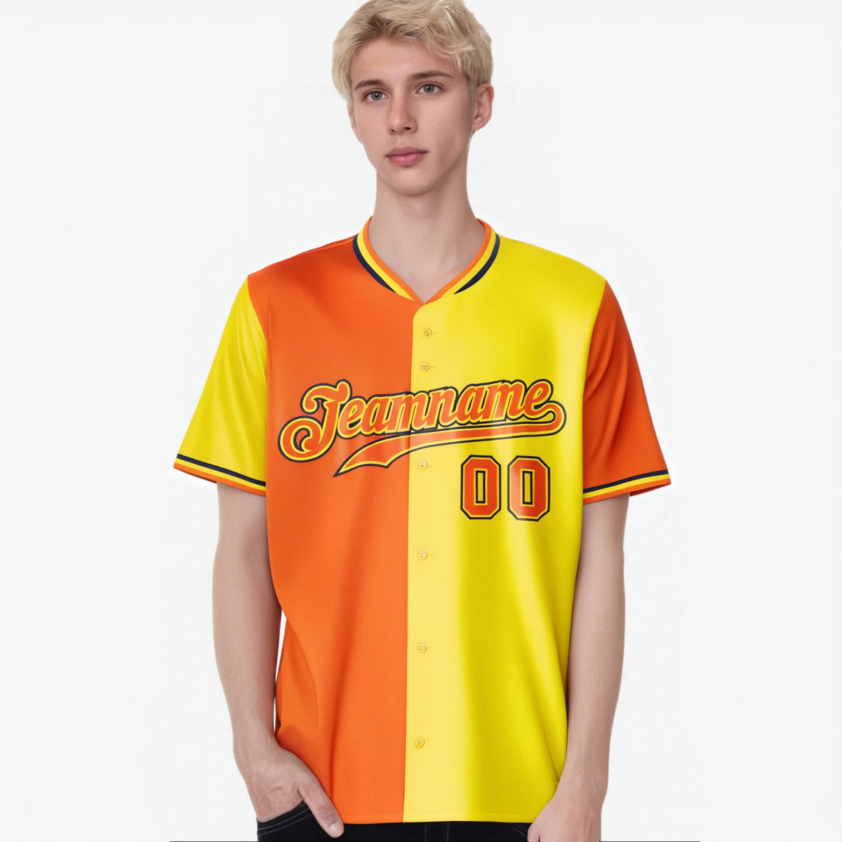 Custom Orange Gold Authentic Split Fashion Baseball Jersey