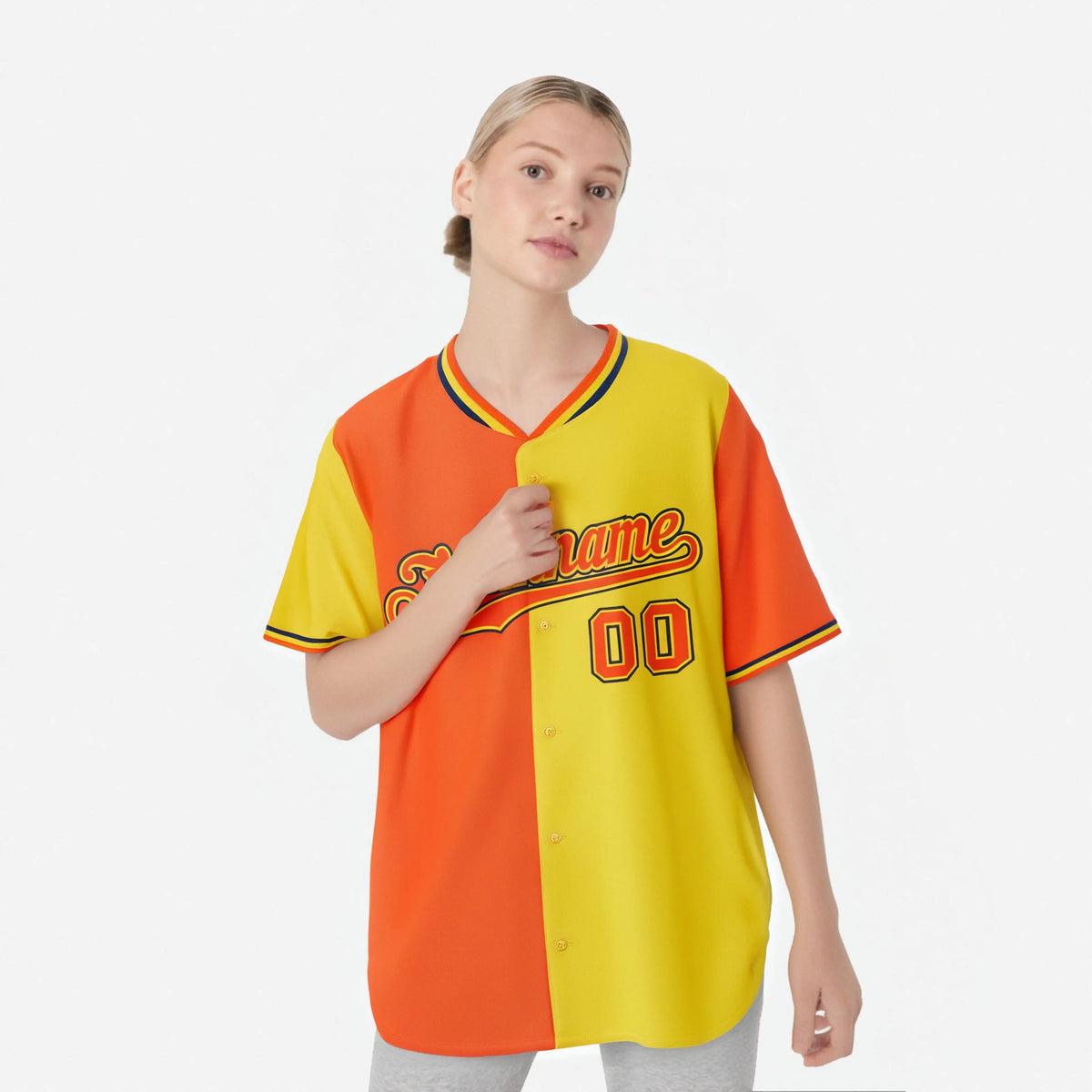 Custom Orange Gold Authentic Split Fashion Baseball Jersey