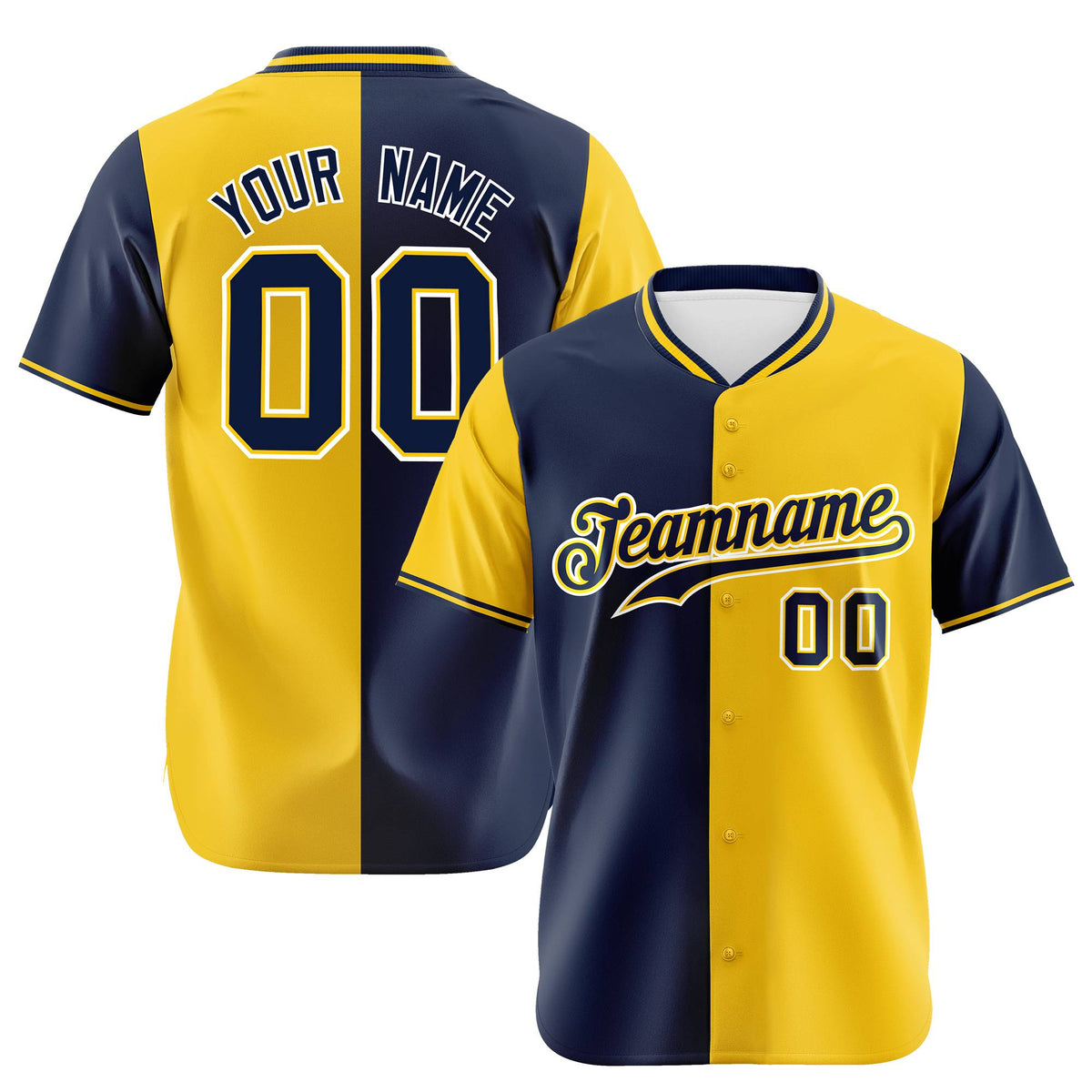 Custom Navy Gold Authentic Split Fashion Baseball Jersey
