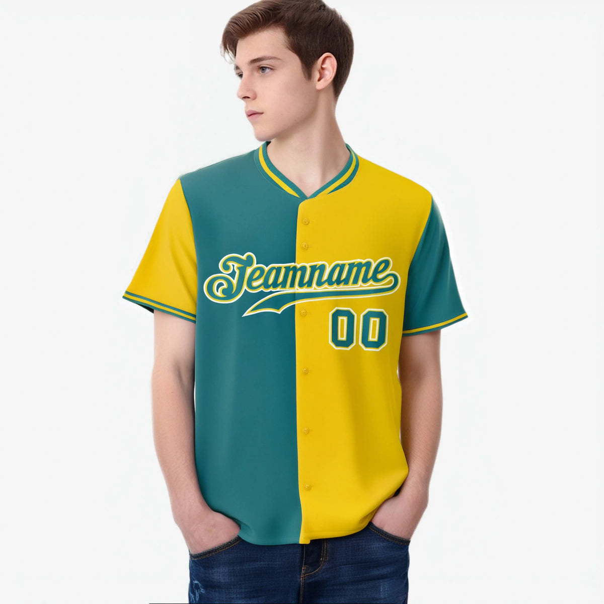 Custom Aqua Gold Authentic Split Fashion Baseball Jersey
