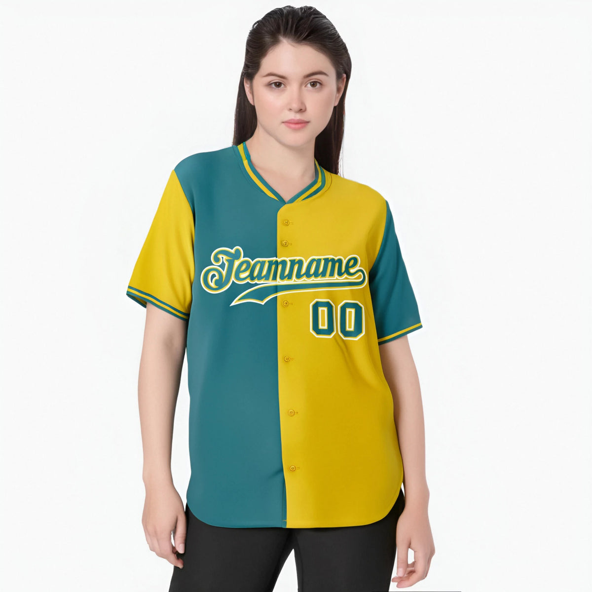 Custom Aqua Gold Authentic Split Fashion Baseball Jersey