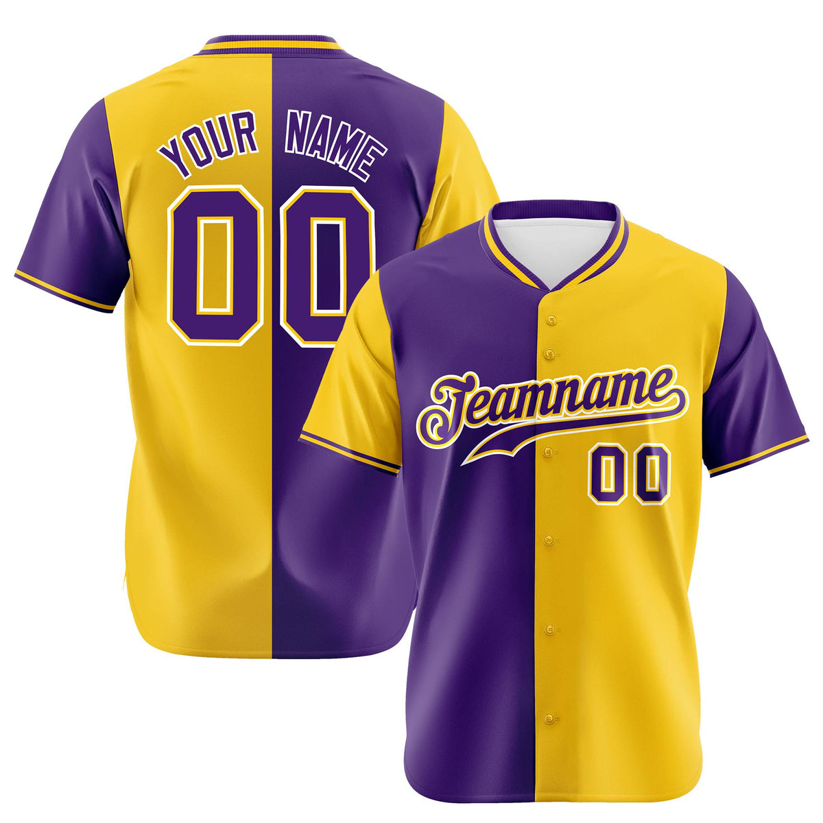 Custom Purple Gold Authentic Split Fashion Baseball Jersey
